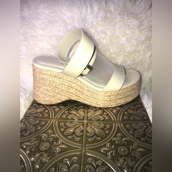 Shoes - Wedge Espadrille Slide Sandals - Cream